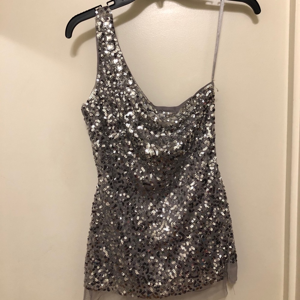 Gray Sequin One Shoulder Top